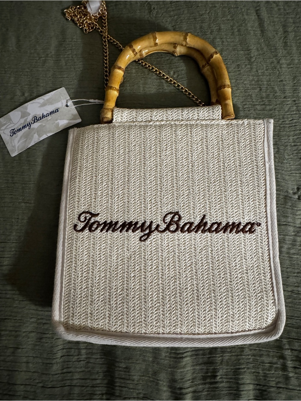 Tommy Bahama Bamboo Handle Woven Mini Tote Crossbody Bag NWT
